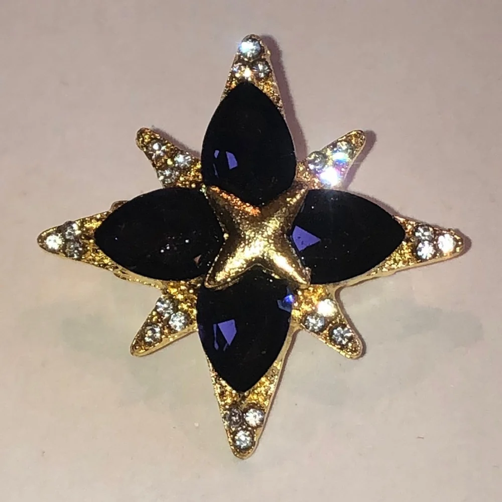 Elegant Gold Tone Purple Starburst Brooch
